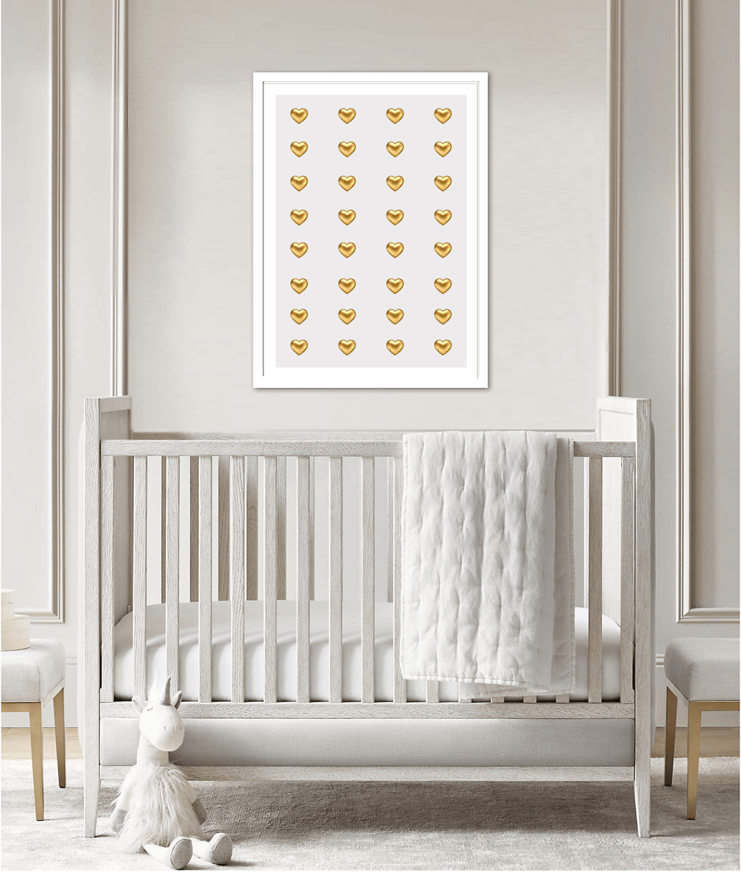 Girls Gold metal wall art heart poster in nursery bedroom