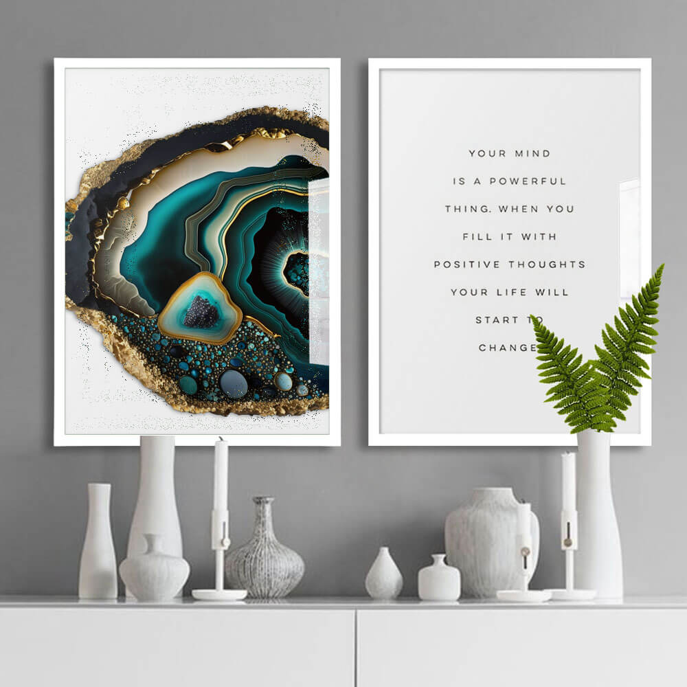 Aqua and Gold Geode Art Print
