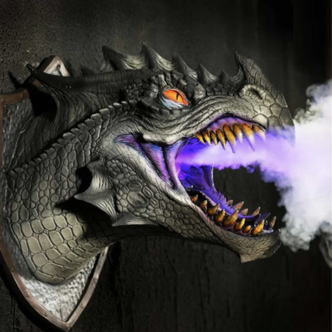 Smoke Blowing LED Dragon Head - Wandmontéiert - 3 Faarwen