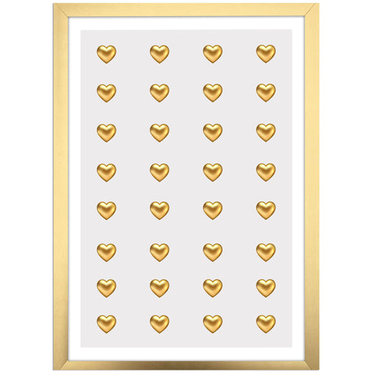 Gold metal wall art heart print - poster in gold frame