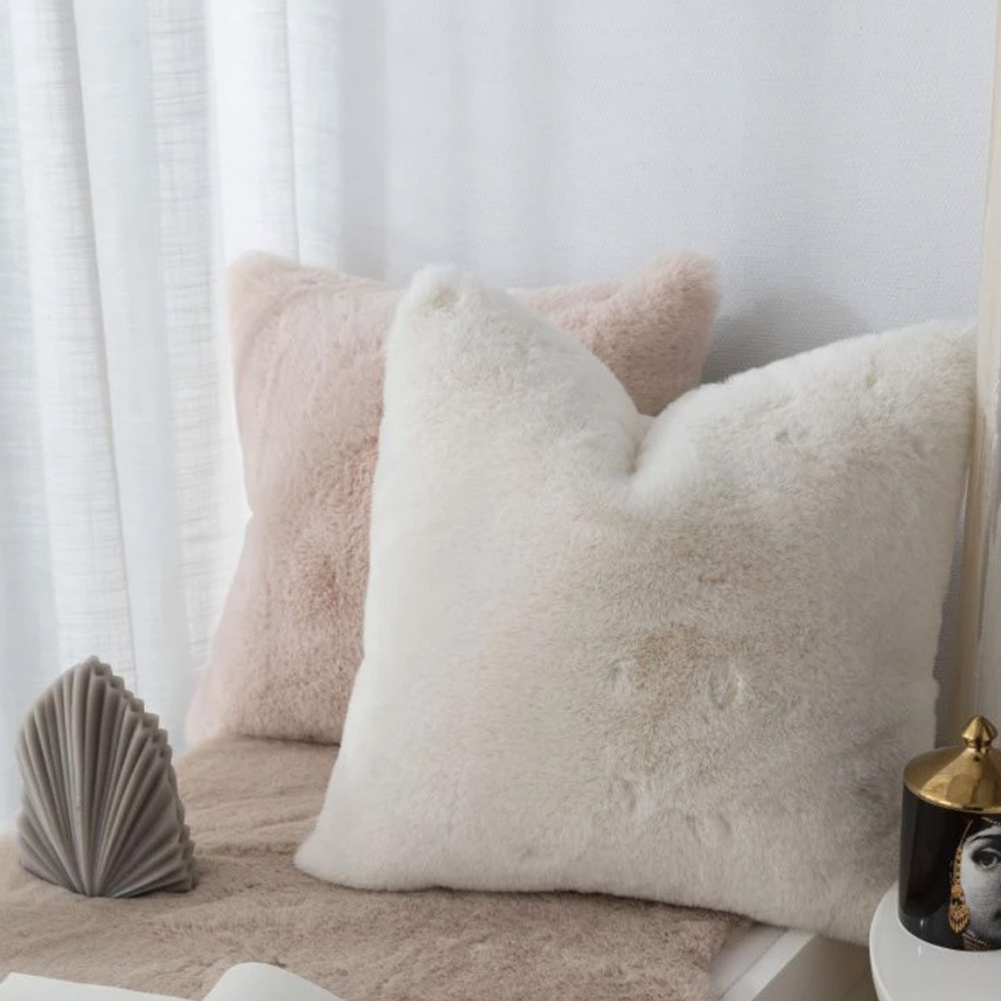 White fur online cushions