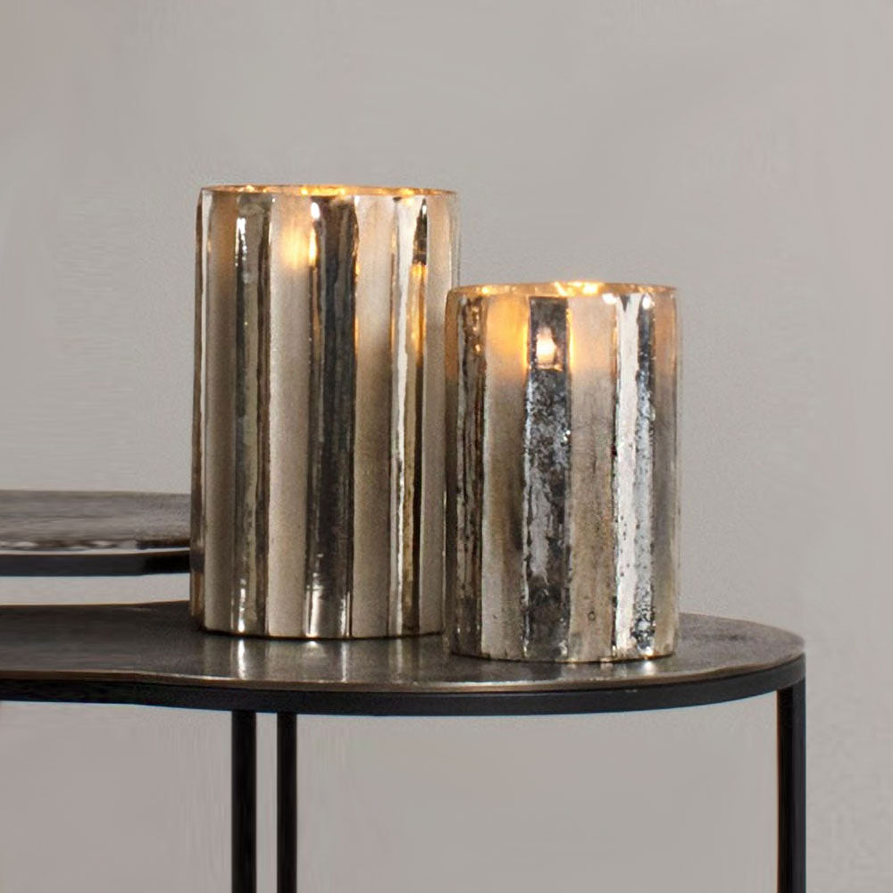 Metallic Silver & Grey Glass Candle Holders