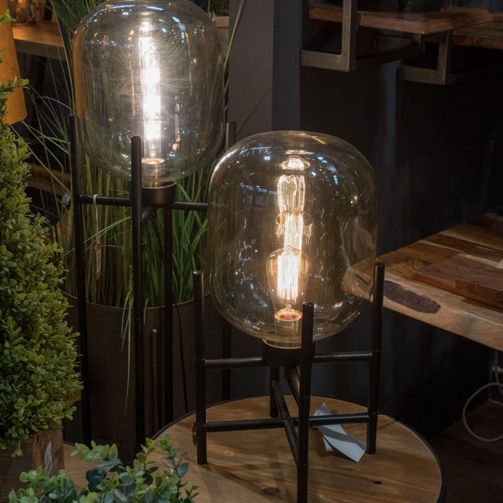 Lampada da tavolo vintage in vetro industriale