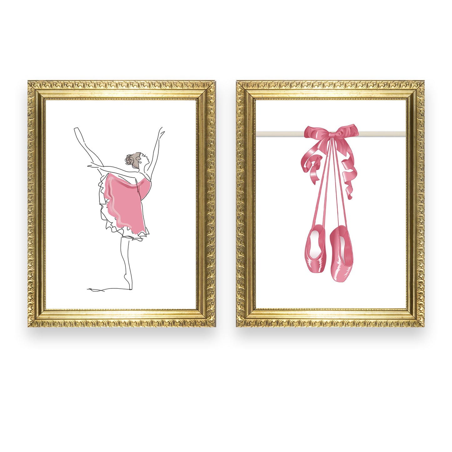 Girls pink & gold bedroom ballet art posters