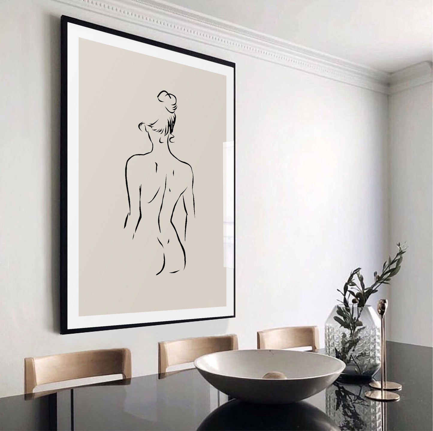 Boho beige abstract line art poster for dining room