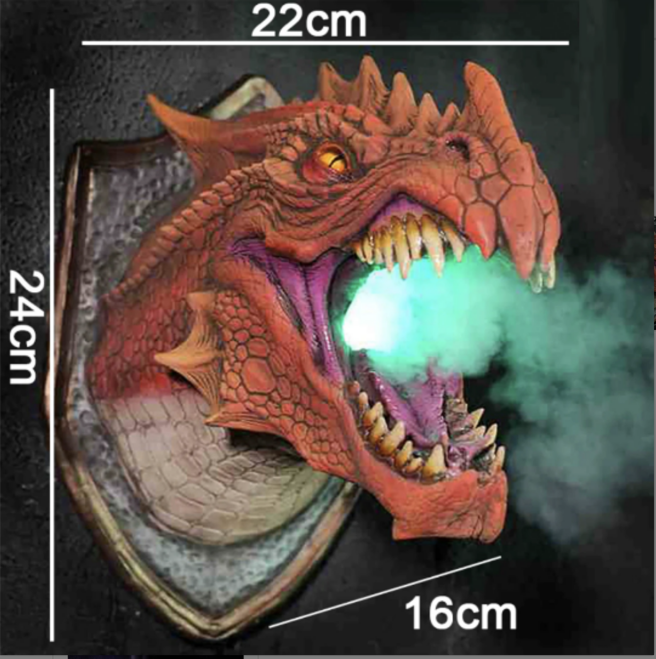 Smoke Blowing LED Dragon Head - Veggmontert - 3 farger