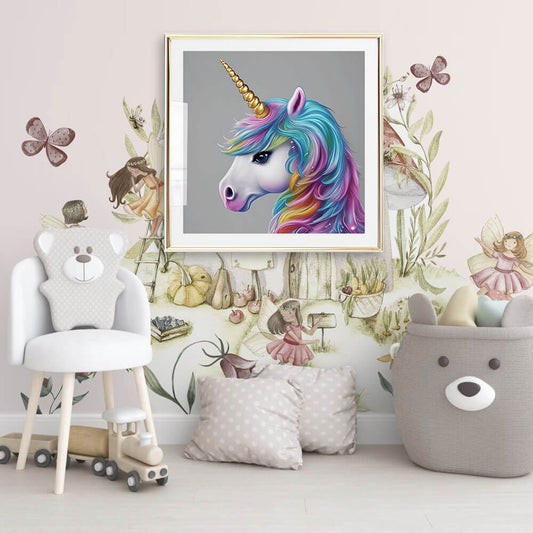 Stampa artistica di unicorno arcobaleno
