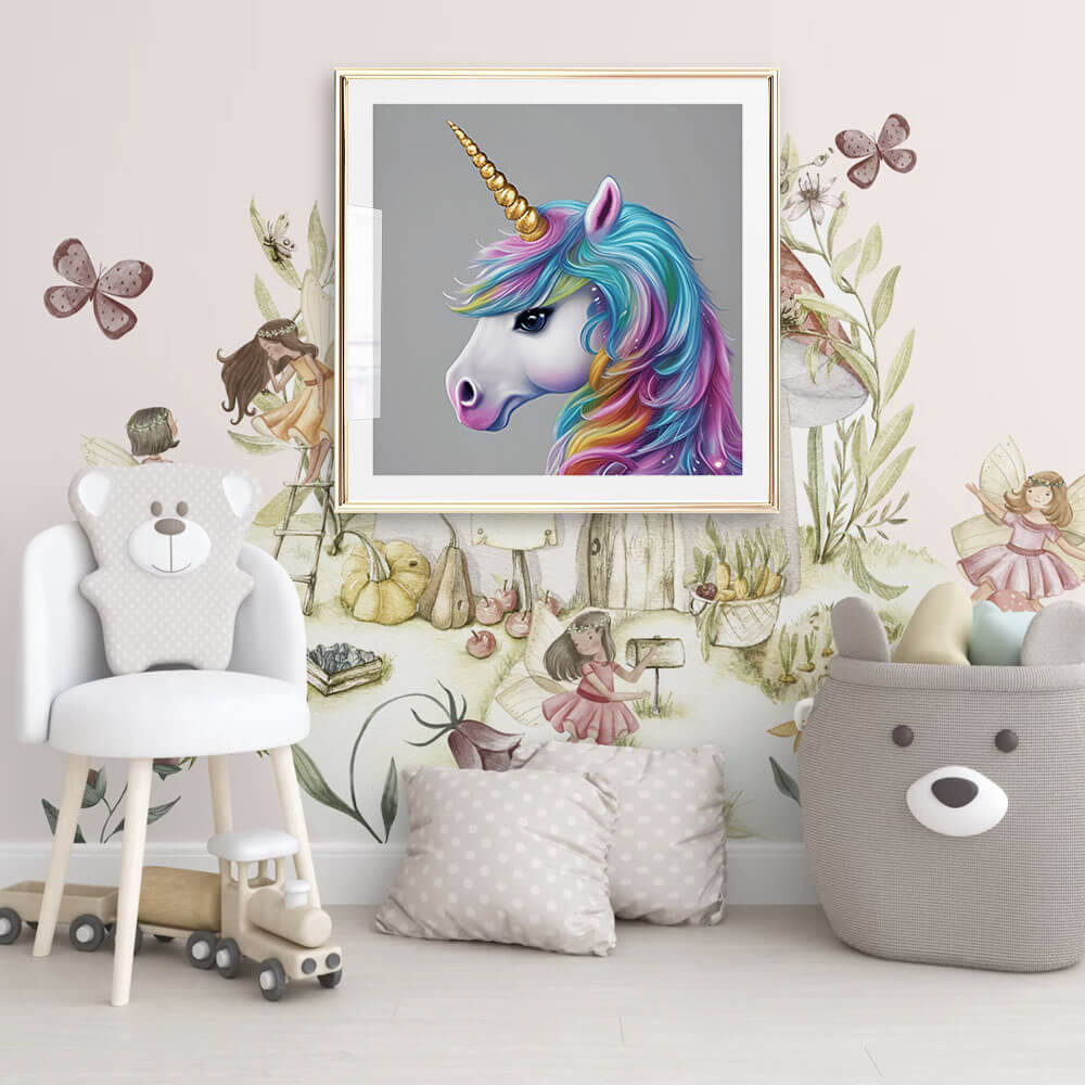 Stampa artistica di unicorno arcobaleno