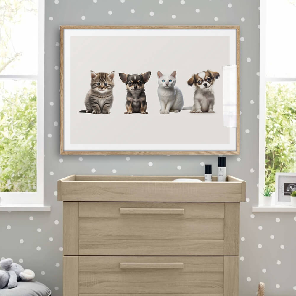 Stampa artistica di cuccioli e gattini